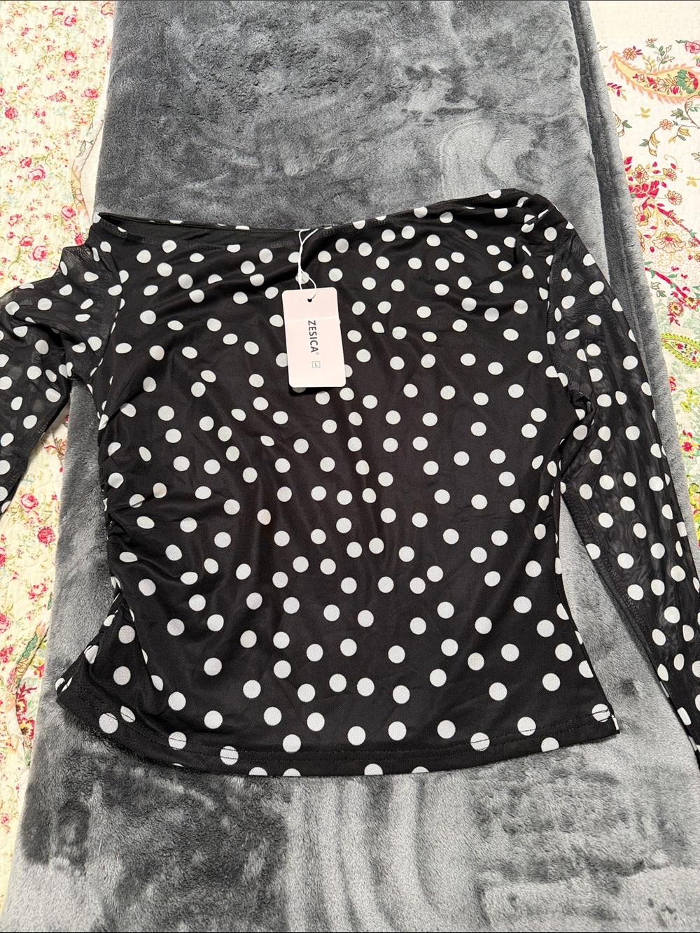 Black & White Polka Dot Long-Sleeve Blouse